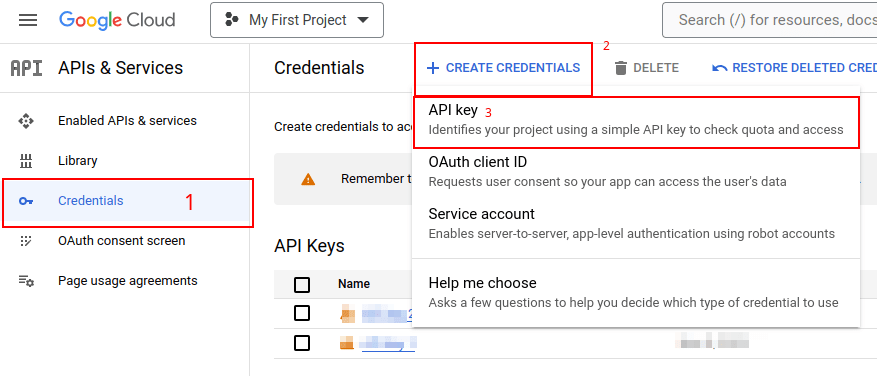یک کلید API در کنسول Google API ایجاد کنید.