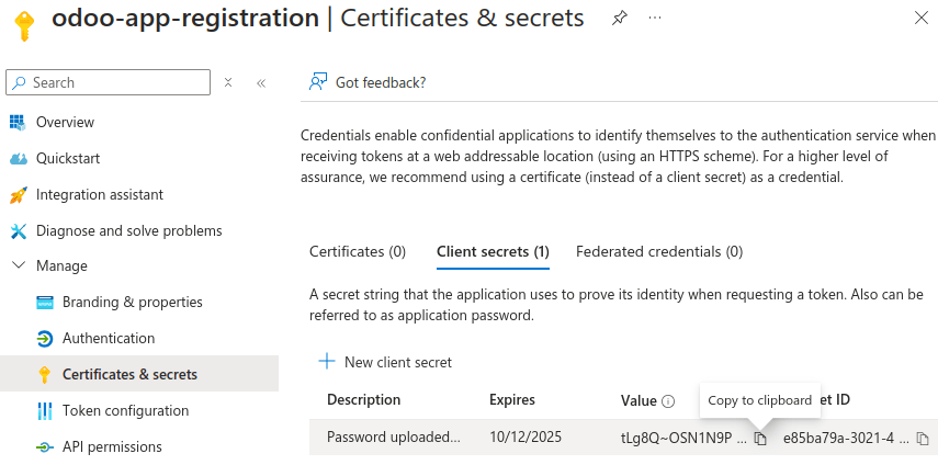 افزودن یک راز به برنامه Microsoft Azure