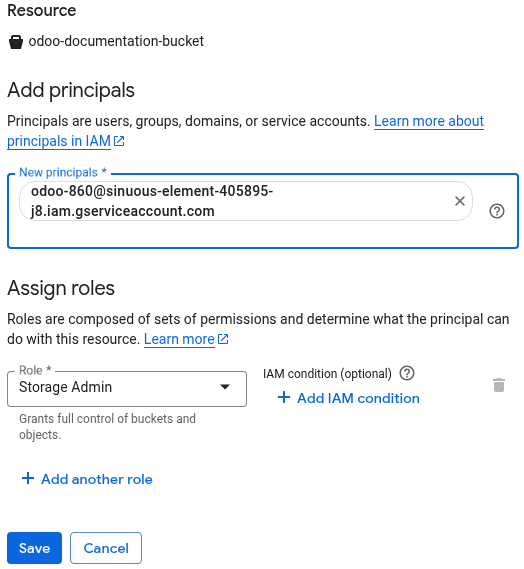 افزودن یک اصلی به یک سطل ذخیره‌سازی Google Cloud