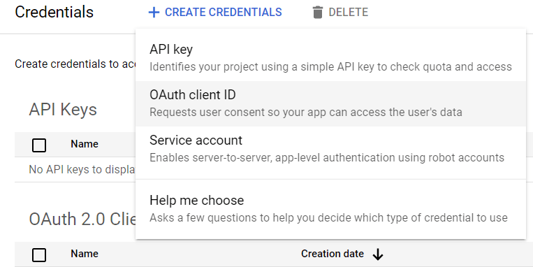 انتخاب شناسه مشتری OAuth