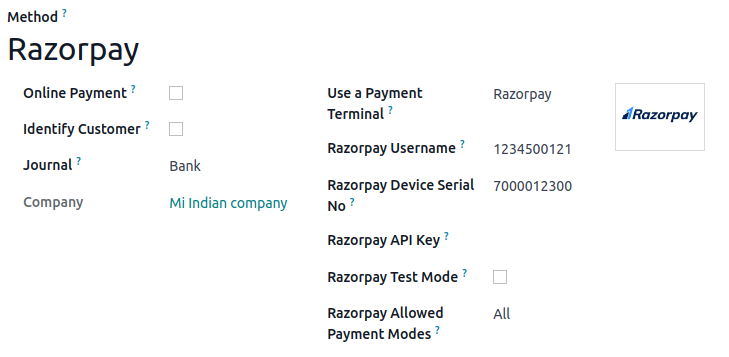 فرم اتصال Razorpay
