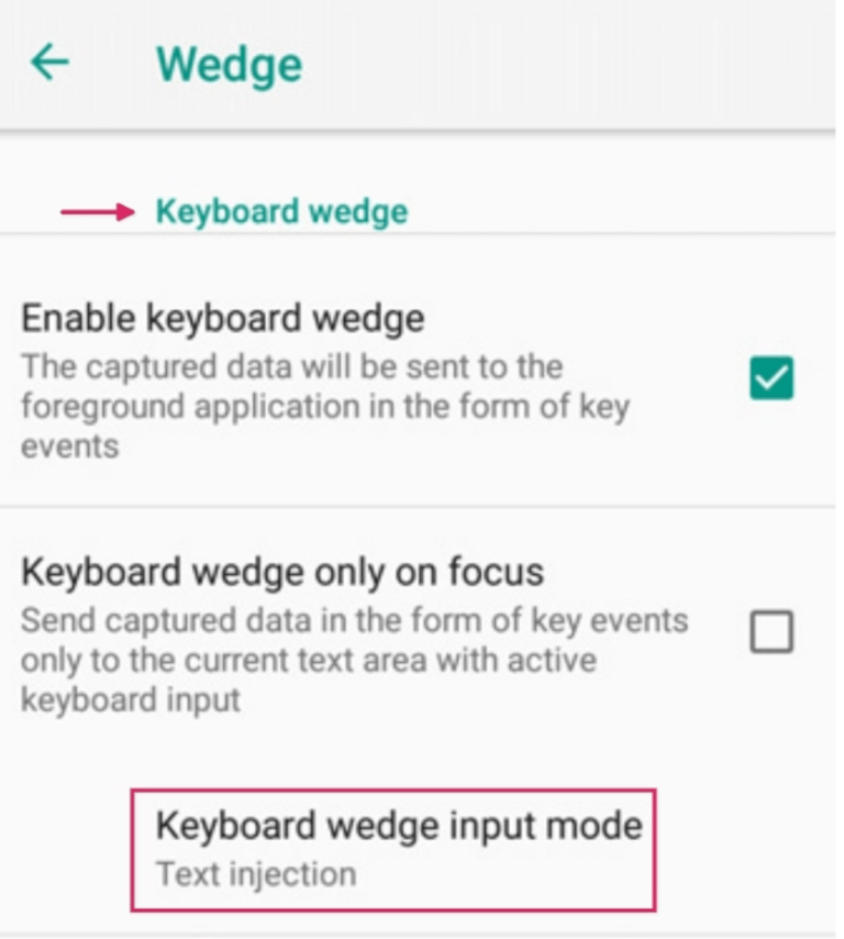 منوی پیکربندی گوه در اسکنر Datalogic.