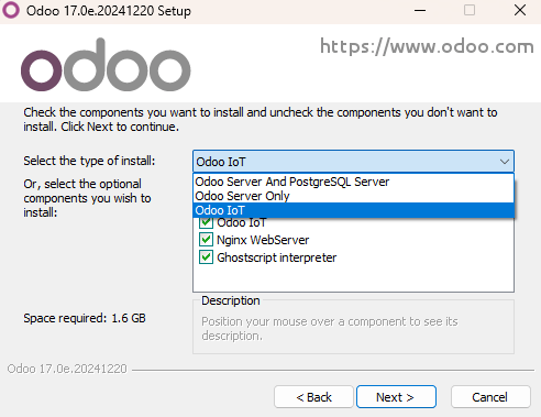 انتخاب "Odoo IoT" در هنگام نصب Odoo Community.
