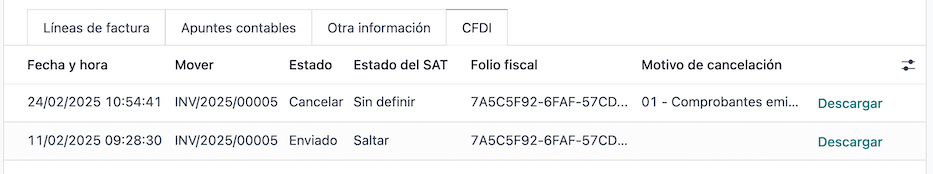 ردیف فاکتور لغو شده در تب CFDI.