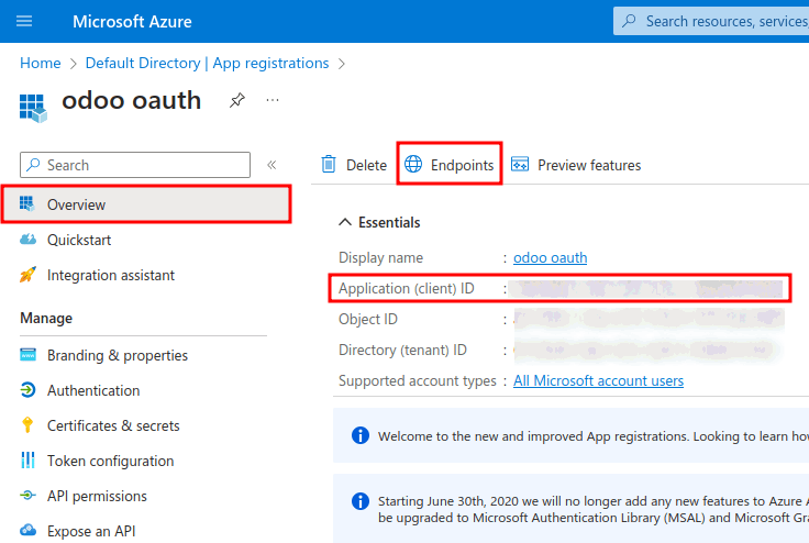 شناسه برنامه و اطلاعات احراز هویت نقطه پایانی OAuth 2.0 (نسخه 2).