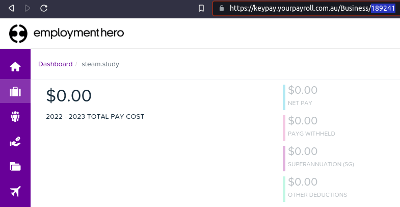 یافتن شناسه کسب‌وکار Employment Hero در URL.