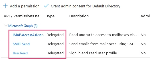 مجوزهای API مورد نیاز برای یکپارچهسازی Odoo تحت Microsoft Graph فهرست شدهاند.