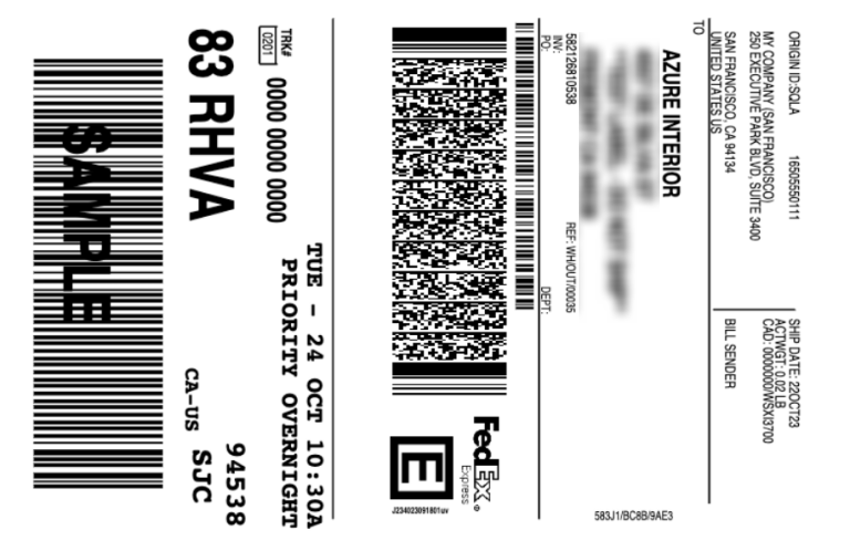 برچسب نمونه تولید شده از اتصال حمل و نقل Odoo با FedEx.