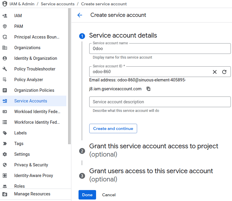 ایجاد یک حساب کاربری سرویس Google Cloud