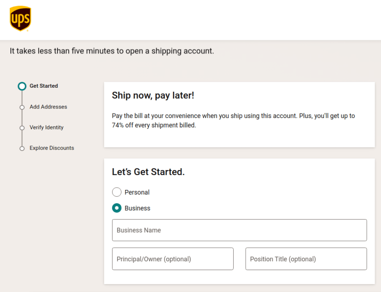 نمایش فرم UPS برای تکمیل اطلاعات حمل و نقل شرکت.