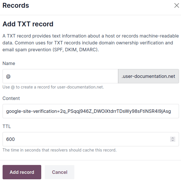 ایجاد یک رکورد TXT برای تأیید مالکیت نام دامنه