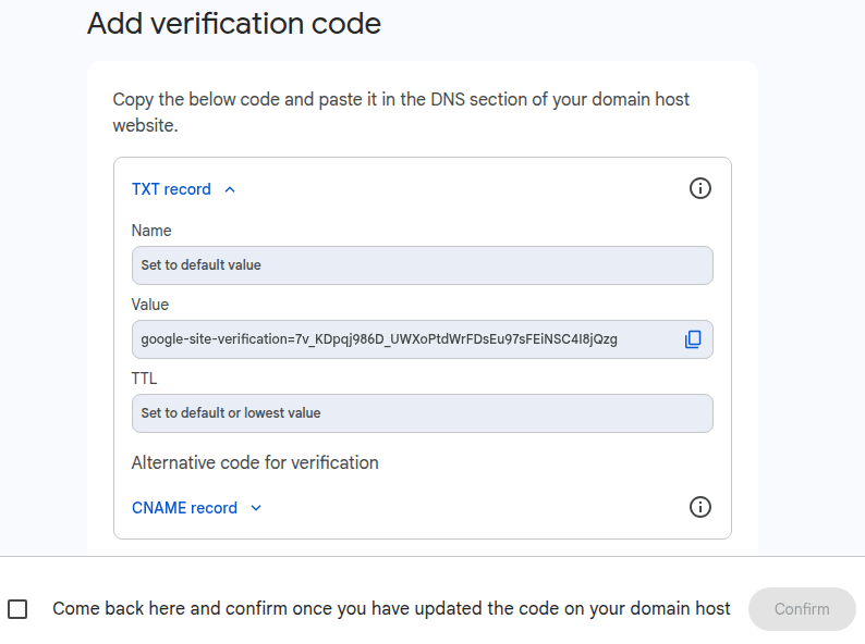 کپی کردن مقدار TXT در Google Workspace